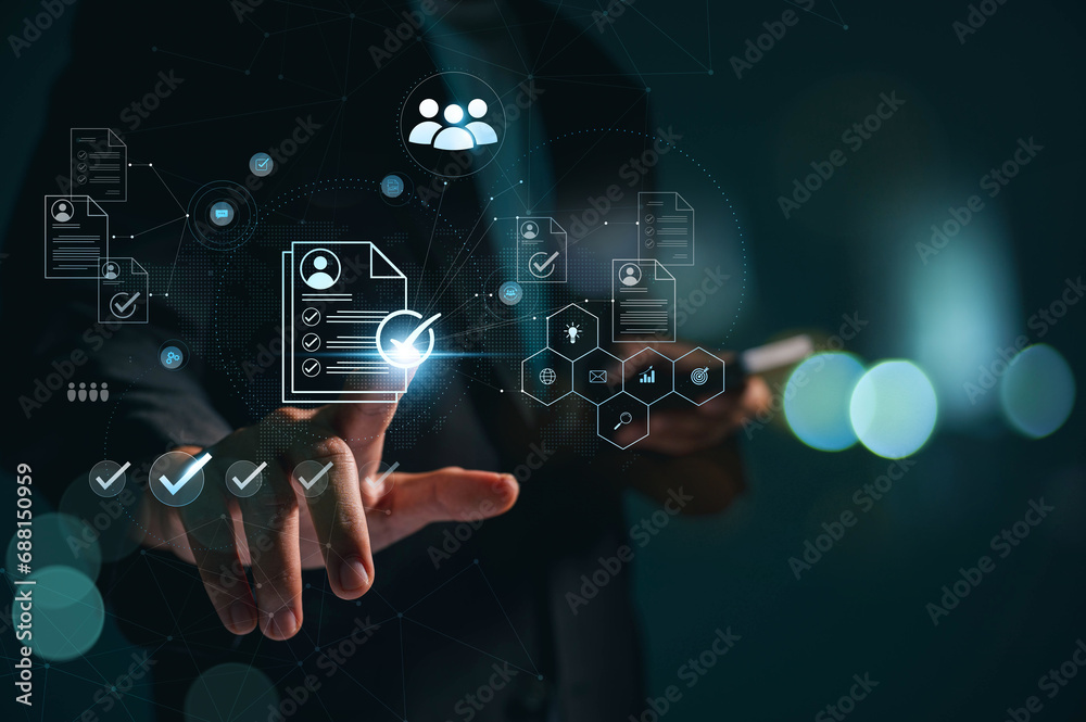 Businessman with Human Resources (HR) management includes hiring, team building, effective organisational structure and corporate leadership. Relationship Management for Customers. Businessman with Human Resources (HR) management includes hiring, team building, effective organisational structure and corporate leadership. Relationship Management for Customers.
