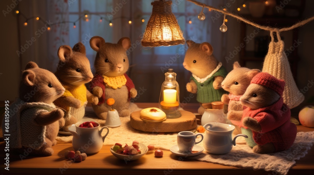 Cozy scene with mouse dolls