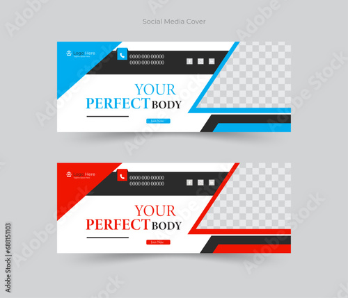 Gym fitness training center social media instagram post facebook cover page timeline web ad banner template design