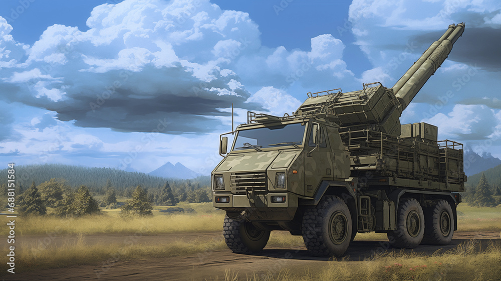 Artillery in hyper realistic style. Armored fighting vehicle. Special military transport. Artillery in hyper realistic style. Armored fighting vehicle. Special military transport.