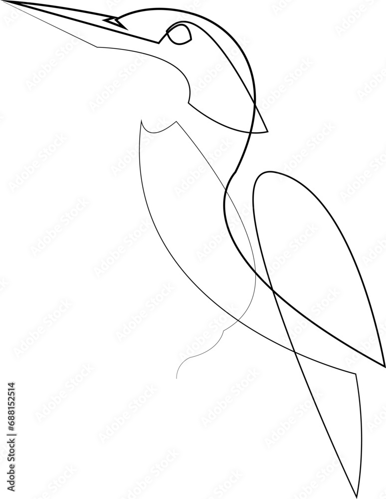 One line kingfisher or halcyon bird design silhouette. Hand drawn minimalism style vector illustration. - obrazy, fototapety, plakaty 