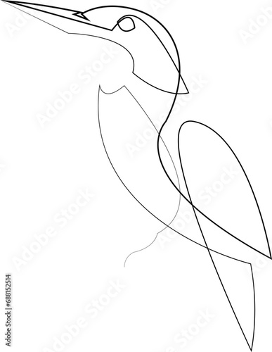 One line kingfisher or halcyon bird design silhouette. Hand drawn minimalism style vector illustration.