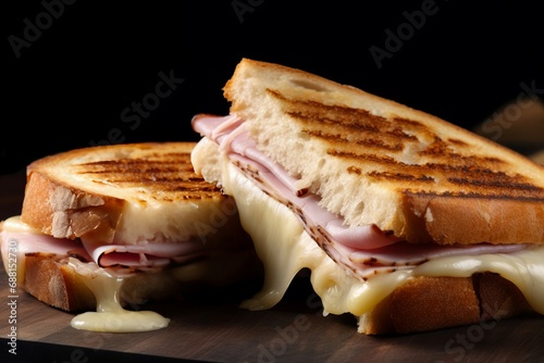 Croque monsieur sandwich ham toasted. Plate cooking preparation snack. Generate Ai photo