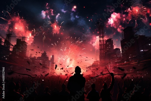 crowd in club with fireworks,