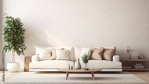 Mockup poster frame on the wall of living room. Luxurious apartment background with contemporary design. photo