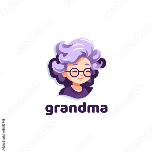 Elderly woman with glasses mascot logo design template vector icon illustration. granny or grandmother symbol