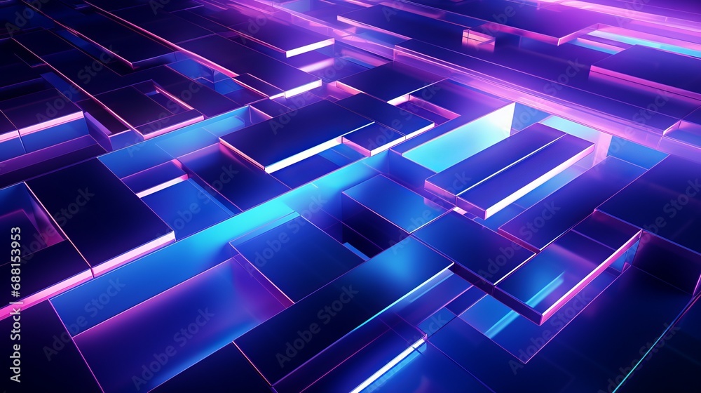 An advertisement scene featuring an abstract geometric background in shades of purple and blue. An advertisement scene featuring an abstract geometric background in shades of purple and blue.