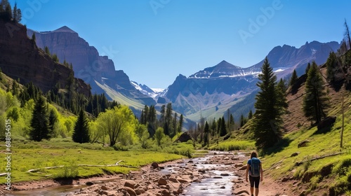 A woman trekking in the Uncompahgre National Forest near Ouray, Colorado's Bear Creek National Recreation Trail. photo