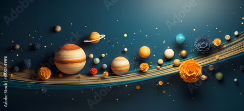 Solar system paper art style background