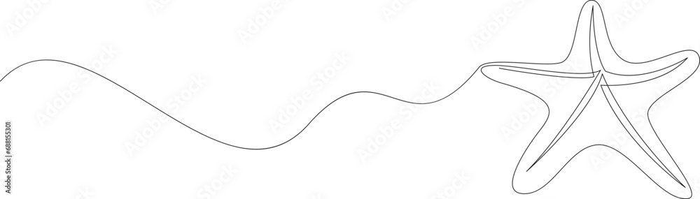 Continuous one line drawing of sea starfish. Minimalistic art web banner. Vector illustration. Continuous one line drawing of sea starfish. Minimalistic art web banner. Vector illustration.