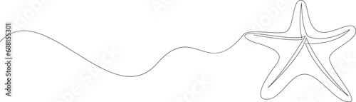 Continuous one line drawing of sea starfish. Minimalistic art web banner. Vector illustration.