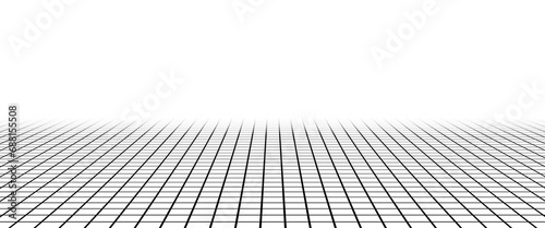Black grid in one-point perspective fading into distance on transparent background photo