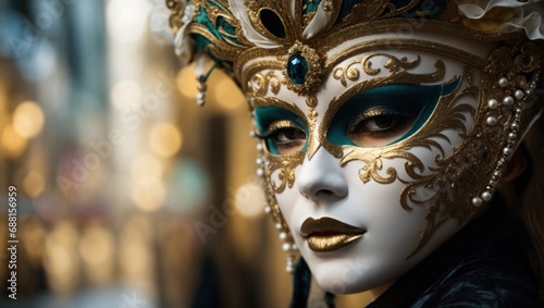 white and gold Venetian full face mask © Анастасия Макевич