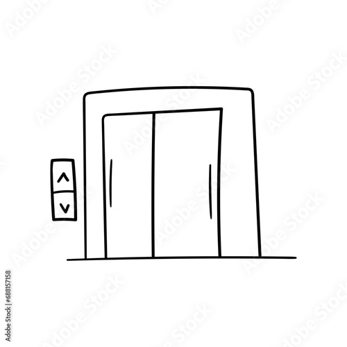 Elevator with doors closed vector icon in doodle style. Symbol in simple design. Cartoon object hand drawn isolated on white background.