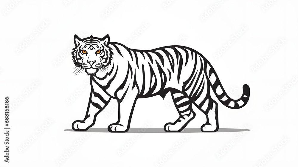 Obraz premium Tiger minimal silhouette icon on a white background AI generative