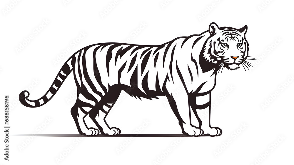 Fototapeta premium Tiger minimal silhouette icon on a white background AI generative
