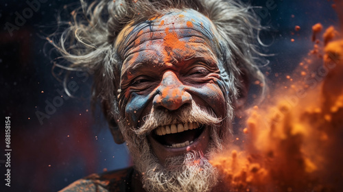 Vibrant Portrait of Joyful Individual Covered in Monochrome Powder, Exuding Liveliness © Linus