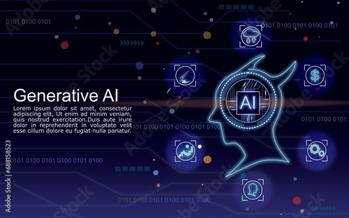 Artificial Intelligence (AI). New Information Technology. AI robot devil. AI Generative work for free with text chat online. Artificial intelligence Generate new work. Infographic AI Technology.