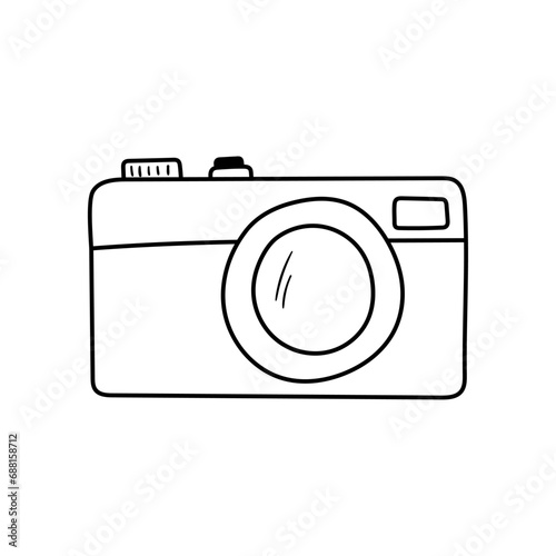Camera vector icon in doodle style. Symbol in simple design. Cartoon object hand drawn isolated on white background.