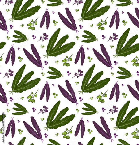 seamless pattern Tuscan cabbage vector. Design for kale day, healthy food, health day, recipes
