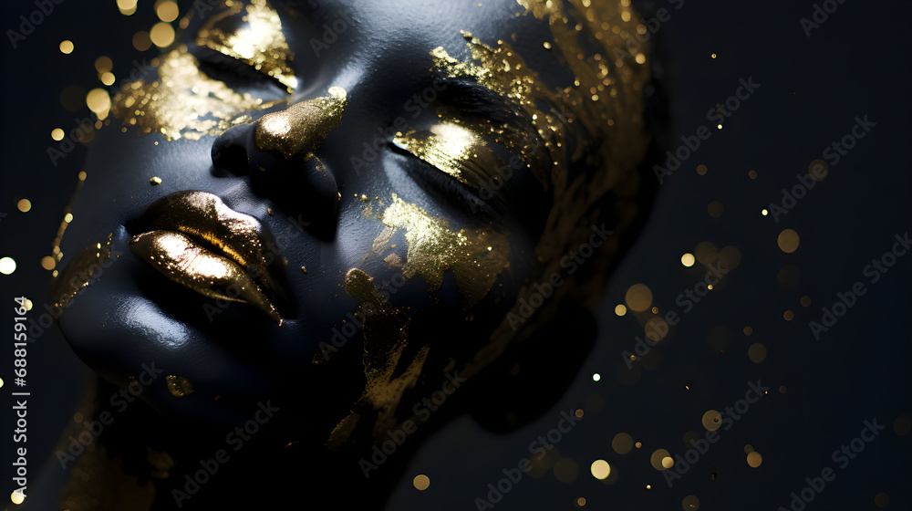Black skin woman with gold make up Black skin woman with gold make up