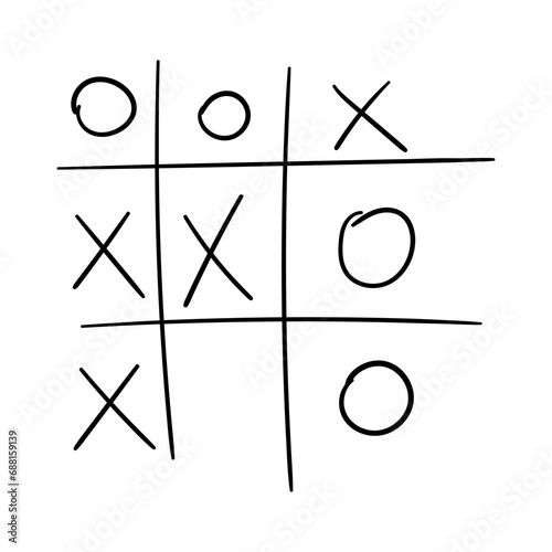 Tic tac toe vector icon in doodle style. Symbol in simple design. Cartoon object hand drawn isolated on white background. photo