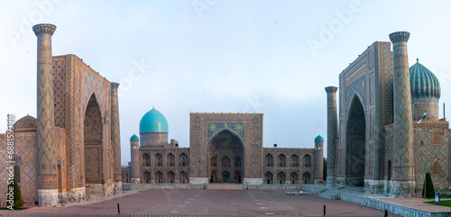 Registan, an old public square in the  ancient city of Samarkand, Uzbekistan. photo
