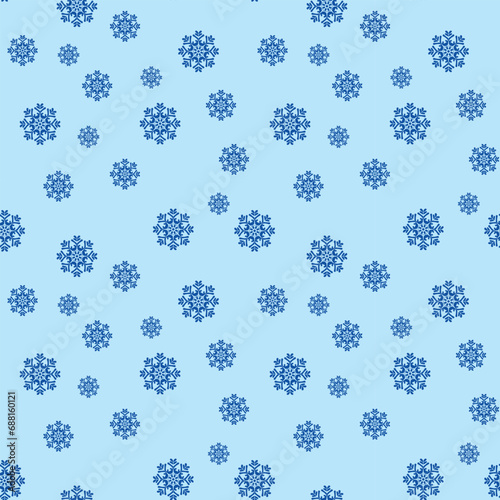 паттерн повторяющийся новогодний рождественский. Снежинки синие. Красивые снежные ровные. Зима. 