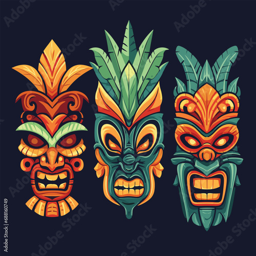 Tiki Tribal Mask  Hawaiian Design Elements  Vector Illustration