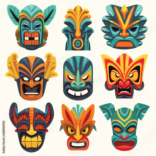 Tiki Tribal Mask  Hawaiian Design Elements  Vector Illustration