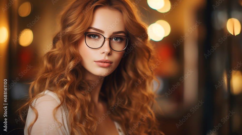 portrait of beautiful redhead woman in glasses