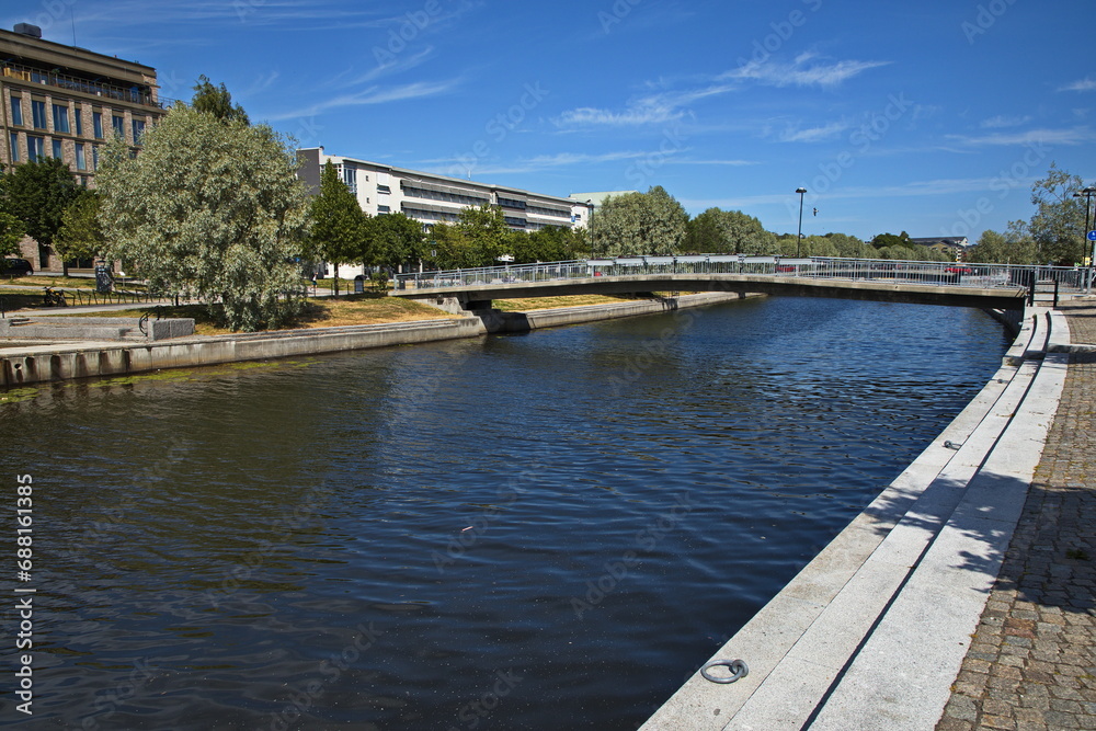 View of river Selangersan in Sundsvall, Sweden, Europe
