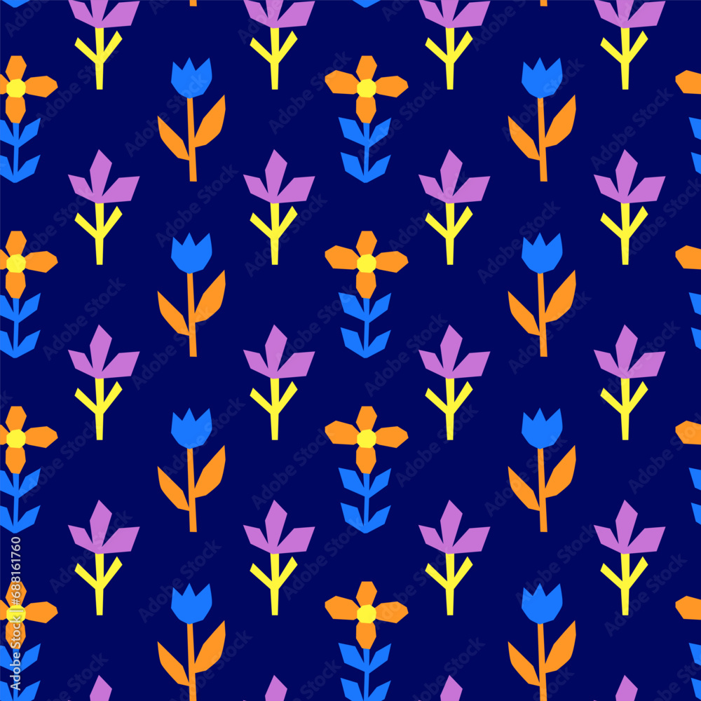 Seamless pattern with doodle paper cutout flowers. Seamless pattern with doodle paper cutout flowers.