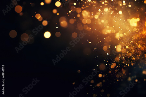 Mystical Midnight Glow Abstract Blur Bokeh Background with Ethereal Gold Lights Illuminating the Black Canvas  Creating an Enigmatic Atmosphere. created with Generative AI