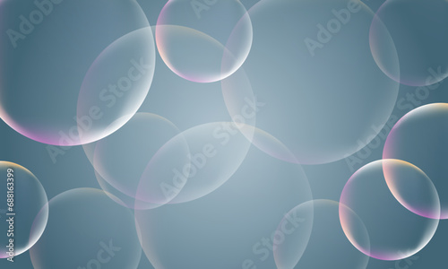 Soap bubbles on a blue natural background. shiny bubble circles.