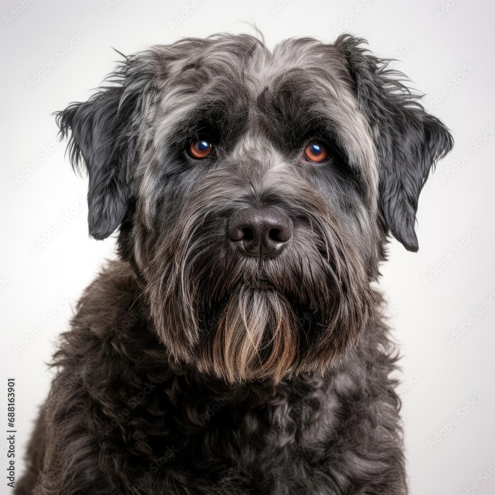 Bouvier des Flandres Portrait: Captured with Nikon D850 and 35mm Prime Lens Against White Background