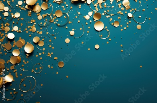 gold confetti falling over a turquoise background 