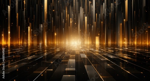 gold glittery light rays on the dark,