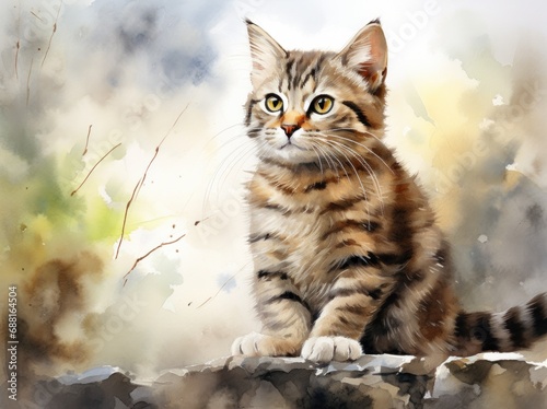 it looks as if a tabby cat is on a watercolor