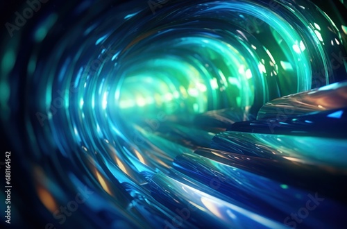 light tunnel light art in motion with neon and blue LED lights,