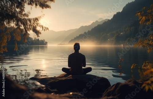 meditating at the lake, © olegganko