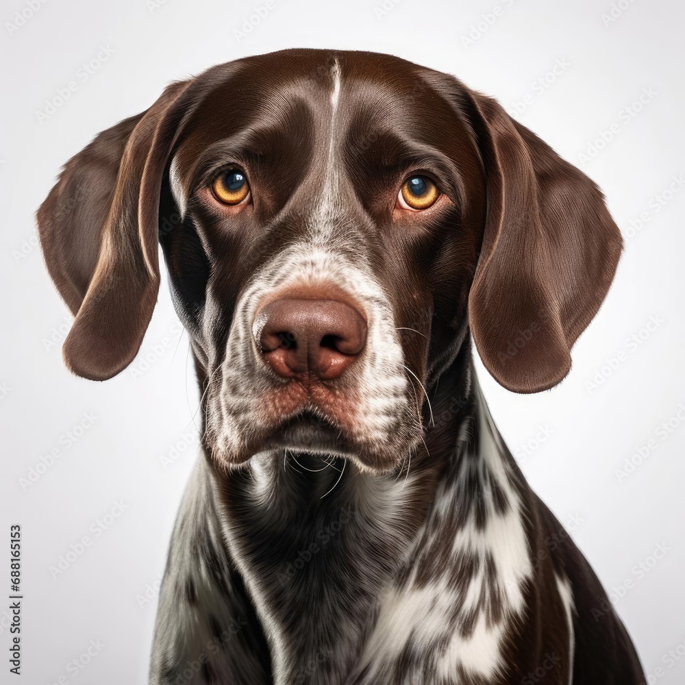 German Shorthaired Pointer Captured with Telephoto Lens Against White Background