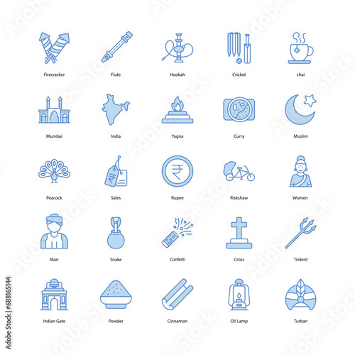 India Independence Day icons set vector illustration  vector stock