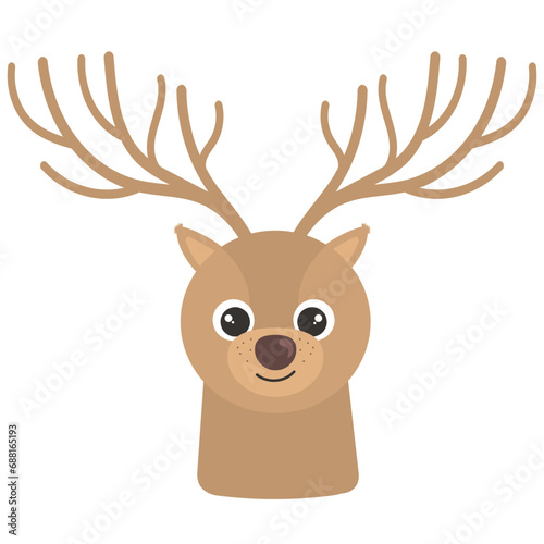 Cute little fawn. Santa's reindeer. Kind fairy-tale character. Illustration in flat cartoon style. Isolated on white background.