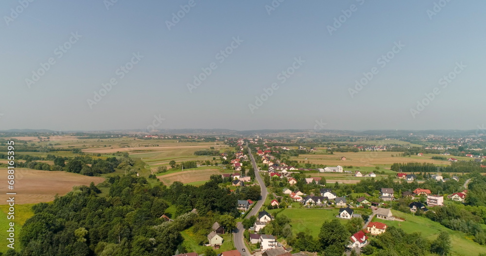 aerial view of small village, view from above