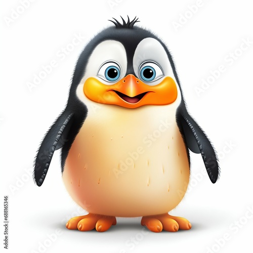 Cheerful Cartoon Penguin Isolated on White Background. Generative ai