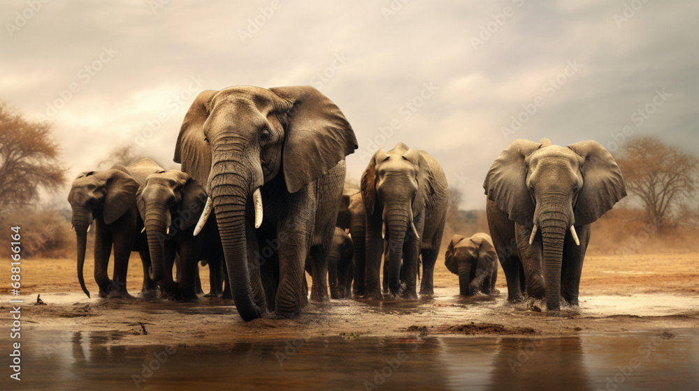 Obraz premium elephants in the river
