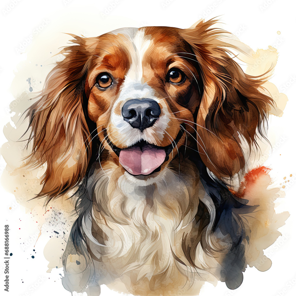 Naklejka premium watercolor Cavalier King Charles Spaniel clipart, Generative Ai
