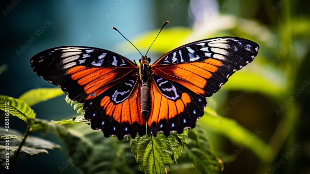 A cotonia butterfly that is colorful is captured in a selective focus shot. A cotonia butterfly that is colorful is captured in a selective focus shot.
