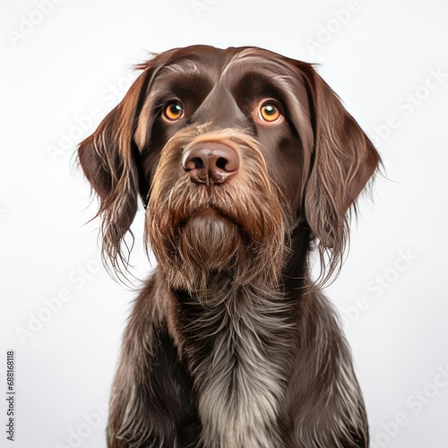Wirehaired Pointing Griffon Captured with Canon EOS 5D Mark IV and 50mm Prime Lens Against White Background photo